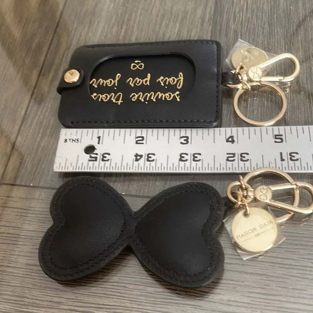 Maisin Gaja Handbag Tags Hangbag Charms Key Chains Faux Black Leather Gold-tone
